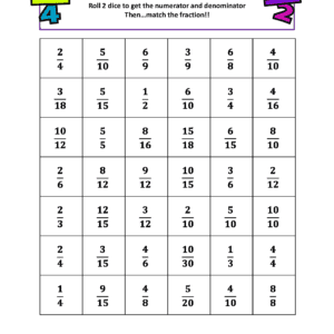 fraction matching game card