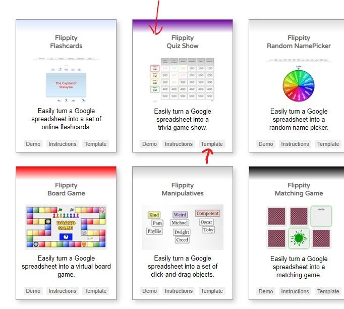 Flippity.net Game board for use in OG lesson 