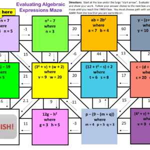 algebraic expressions maze